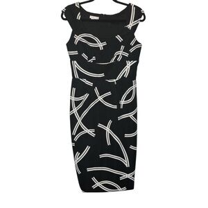 London Times Black and White Geometric Cap Sleeve‎ Midi Dress 8